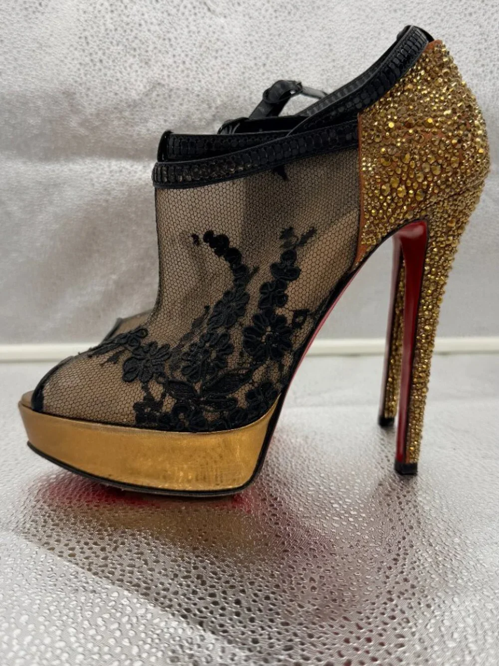 Christian Louboutin Bridget Strass Peep-Toe Booties